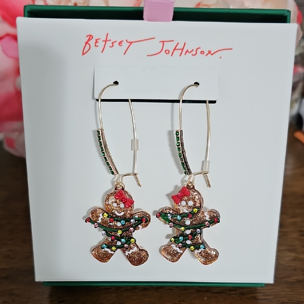 Betsey Johnson Gingerbread Earrings - Red and Green